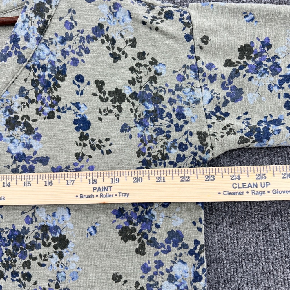 J. Jill Floral Henley Sweatshirt Top Women Medium Green Blue Casual Boho Cottage - Picture 6 of 8